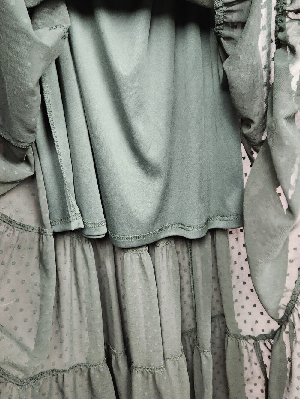 Baltic Born Olive Green Swiss Dot Off The Shoulder Tier Maxi Dress Womens Size S - Picture 9 of 12